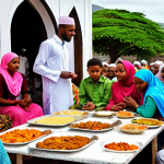 **Image Prompt:** A vibrant Eid al-Fitr celebration in Comoros. Families gather in colorful traditional clothing, sharing food and exchanging blessings after Ramadan. A mosque is visible in the background.