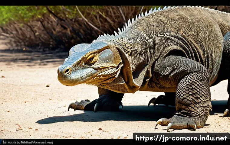 코모로 동물 보호 구역 - **A majestic Komodo dragon observed by a ranger in Komodo National Park.** The scene is set under th...