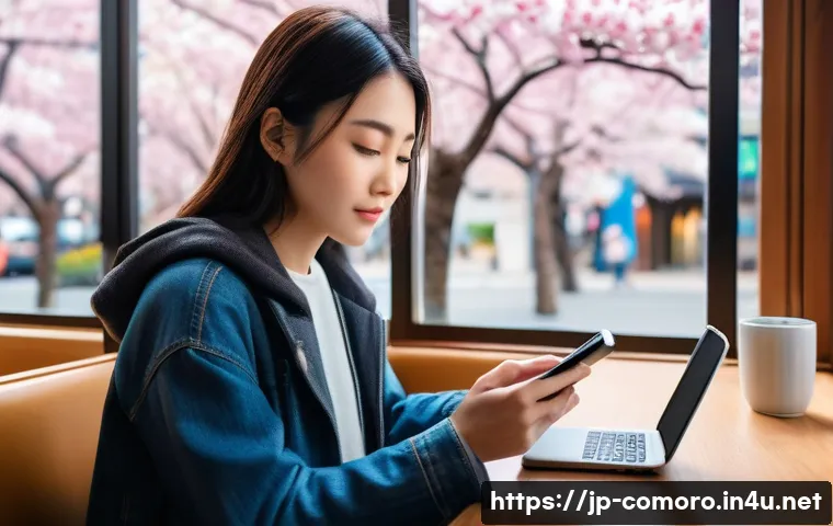 코모로 항공편 예약 팁 - A stylish Japanese traveler in casual modern clothing checking flight prices on a smartphone app, si...